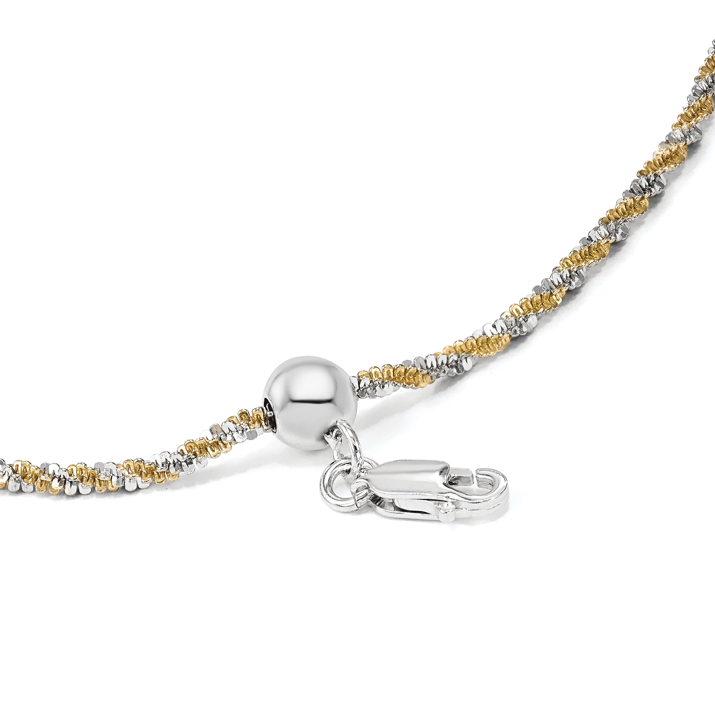 Sterling Silver w/Gold-tone Adjustable 2mm Cyclone Chain