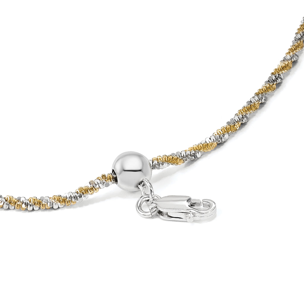 Sterling Silver w/Gold-tone Adjustable 2mm Cyclone Chain