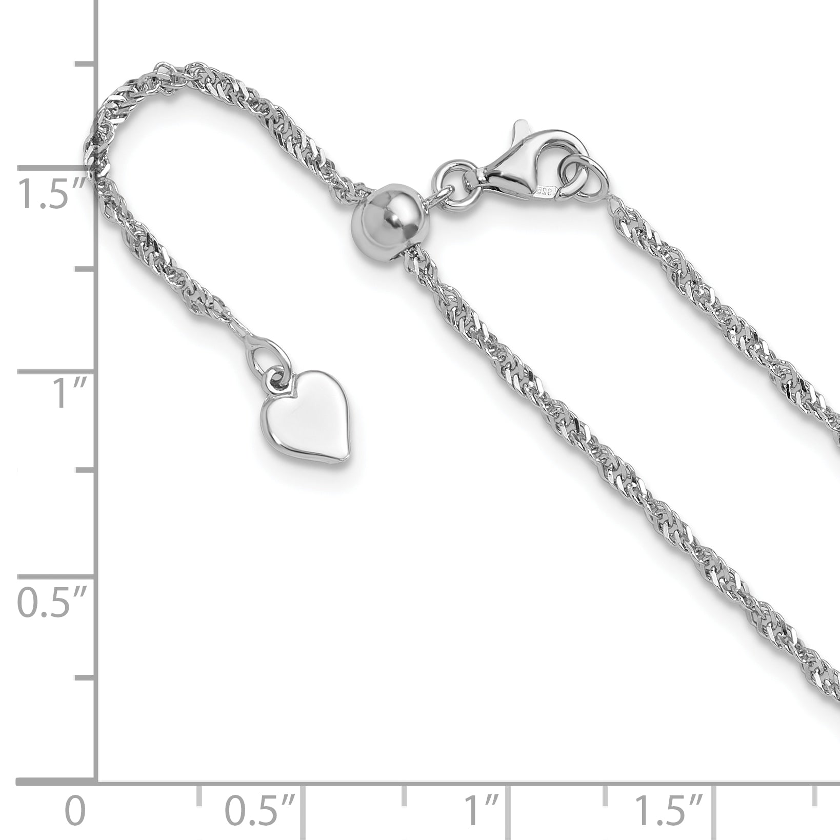 Sterling Silver RH-plated Adjustable 1.6mm Singapore Chain
