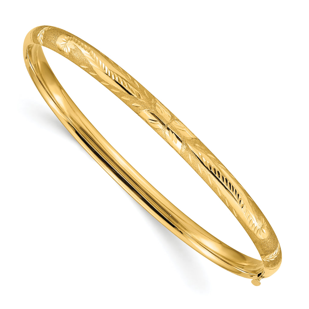 14k 3/16 Oversize Florentine Engraved 5.00mm Hinged Round Bangle Bracelet