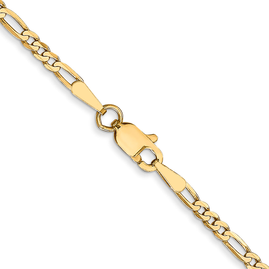 14K 2.25mm Flat Figaro with Lobster Clasp Anklet