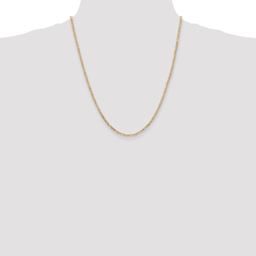 14K Yellow Gold Solid Figaro Chain Necklace 2.25mm