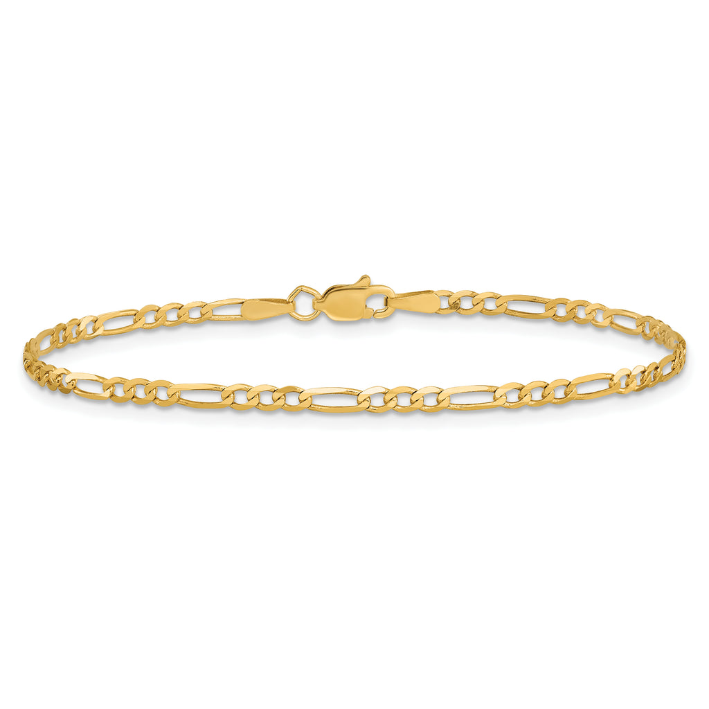 14K 2.25mm Flat Figaro with Lobster Clasp Anklet