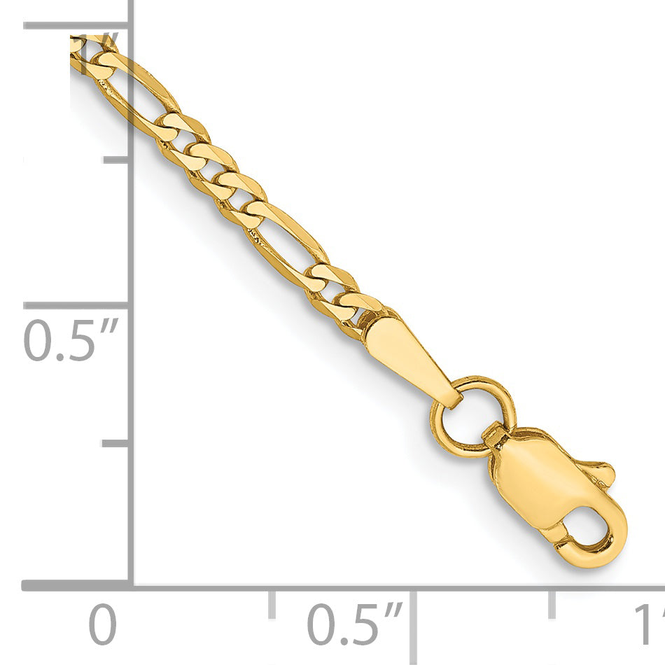14K 9 inch 2.25mm Flat Figaro with Lobster Clasp Anklet