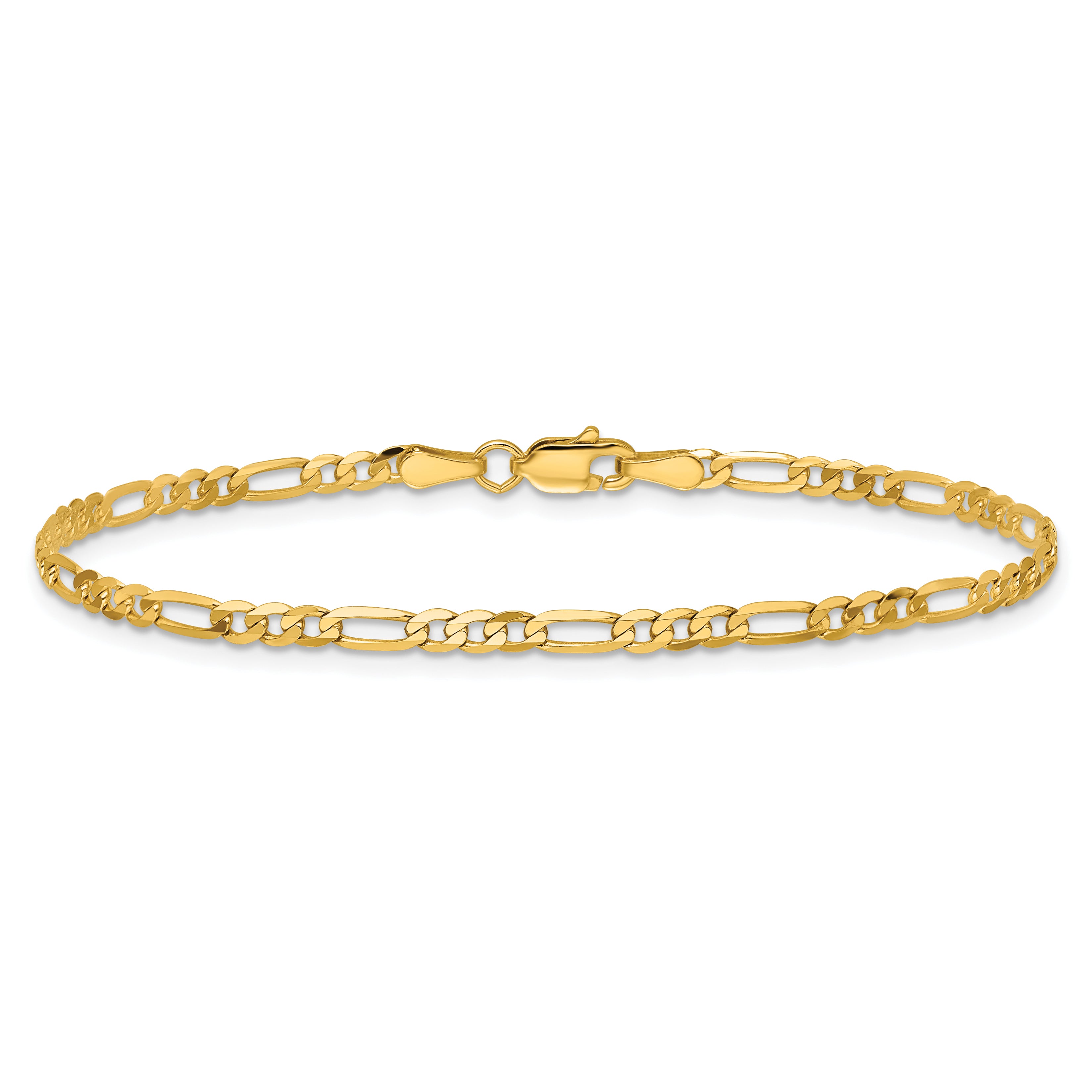 14K 8 inch  2.75mm Flat Figaro with Lobster Clasp Bracelet