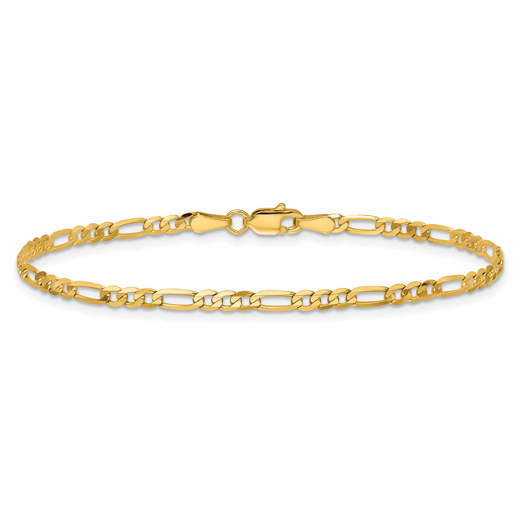 14K 8 inch  2.75mm Flat Figaro with Lobster Clasp Bracelet
