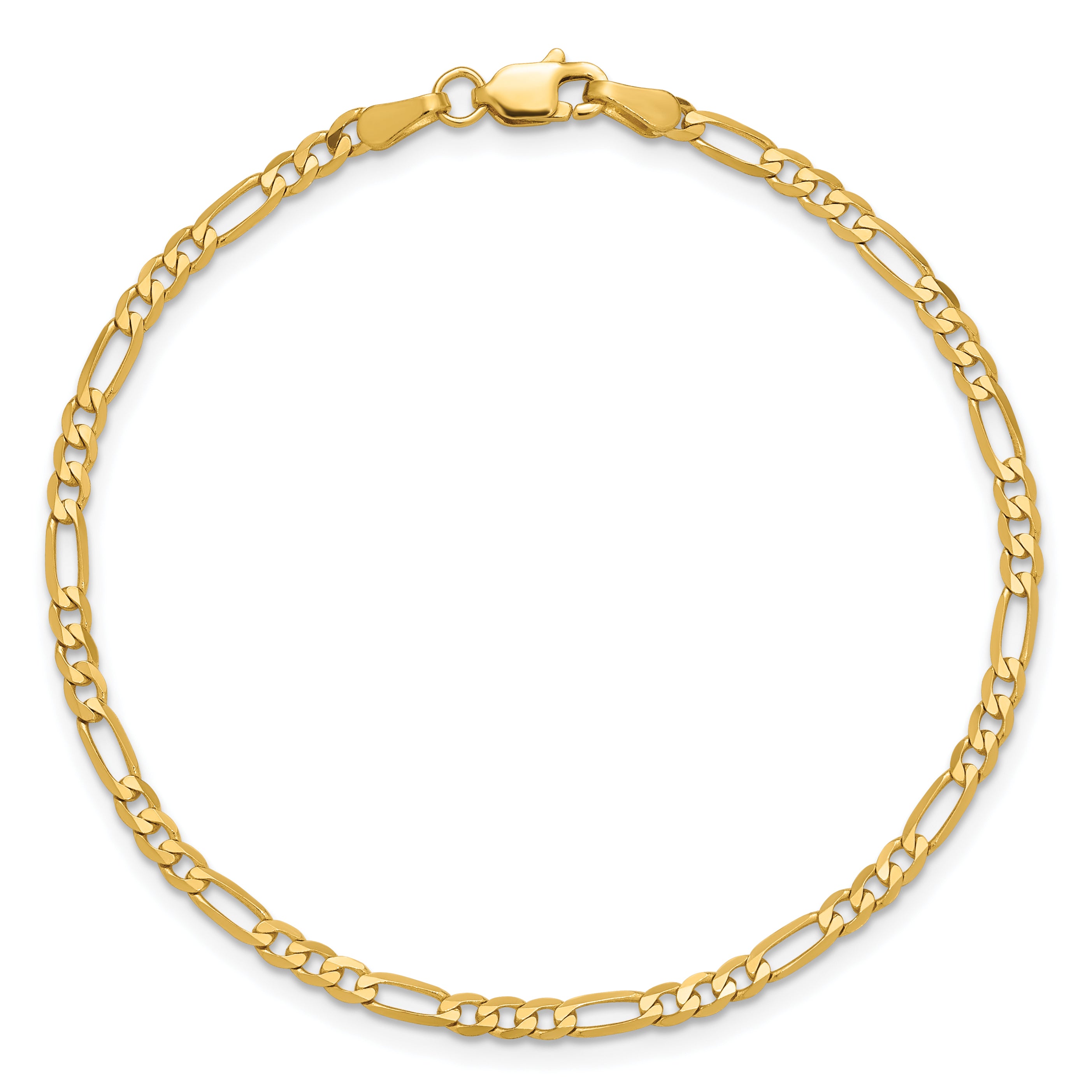 14K 8 inch  2.75mm Flat Figaro with Lobster Clasp Bracelet