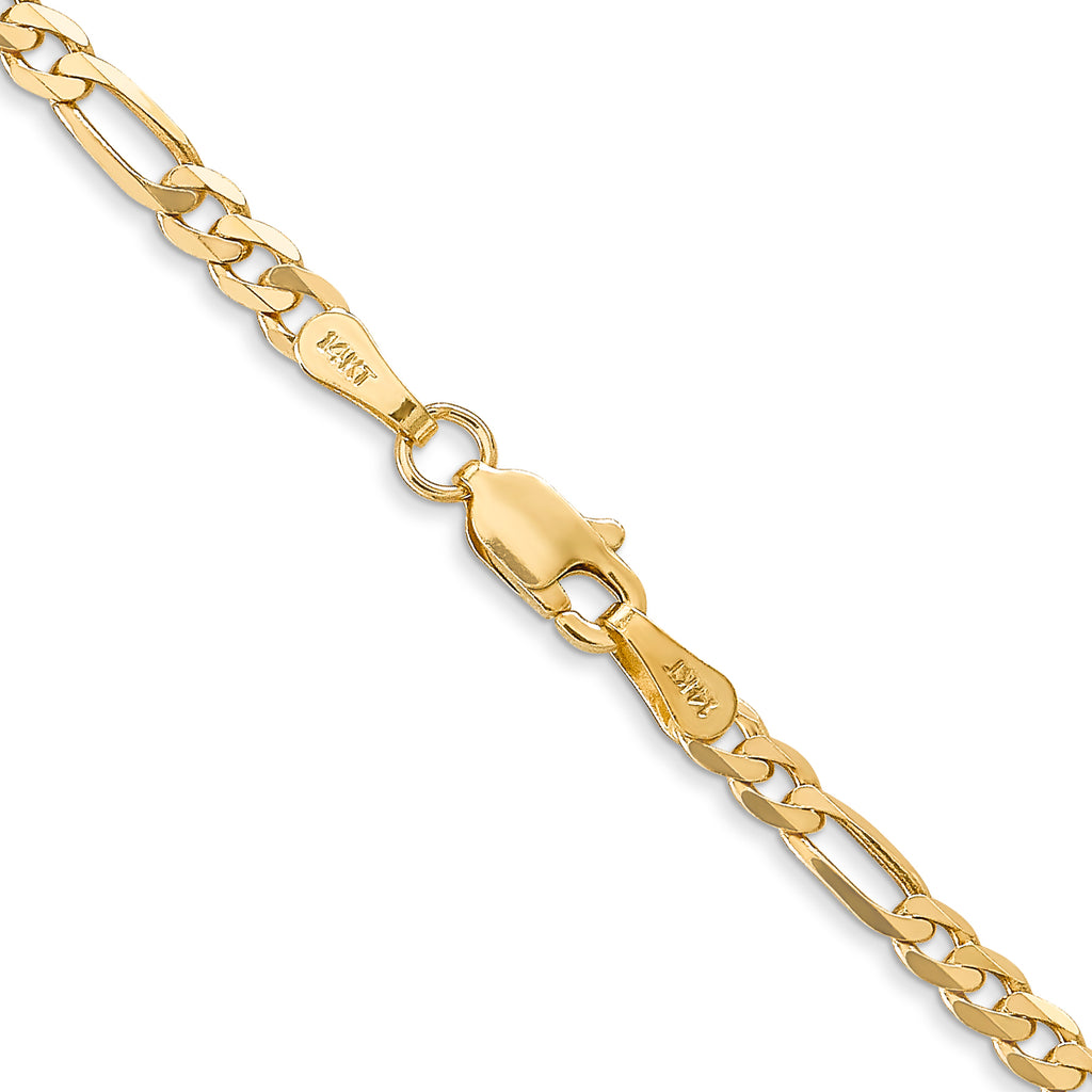 14K 30 inch 3mm Flat Figaro with Lobster Clasp Chain