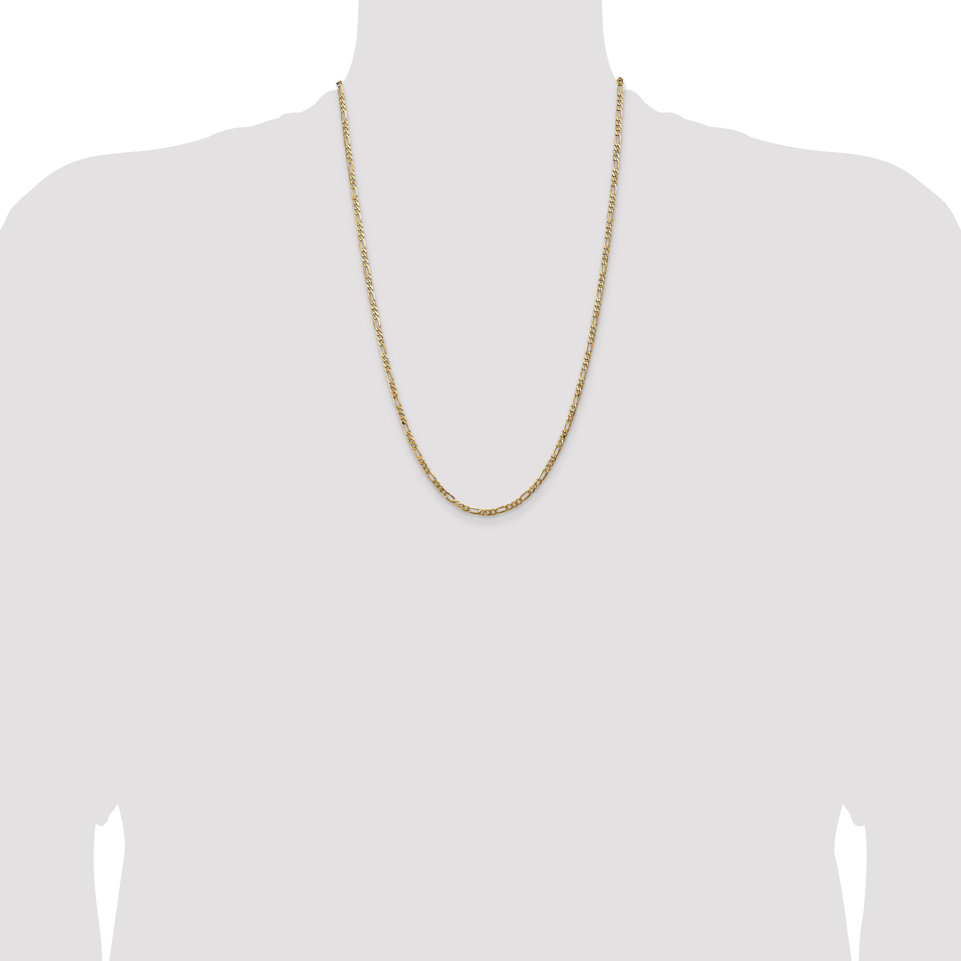 14K 24 inch 3mm Flat Figaro with Lobster Clasp Chain