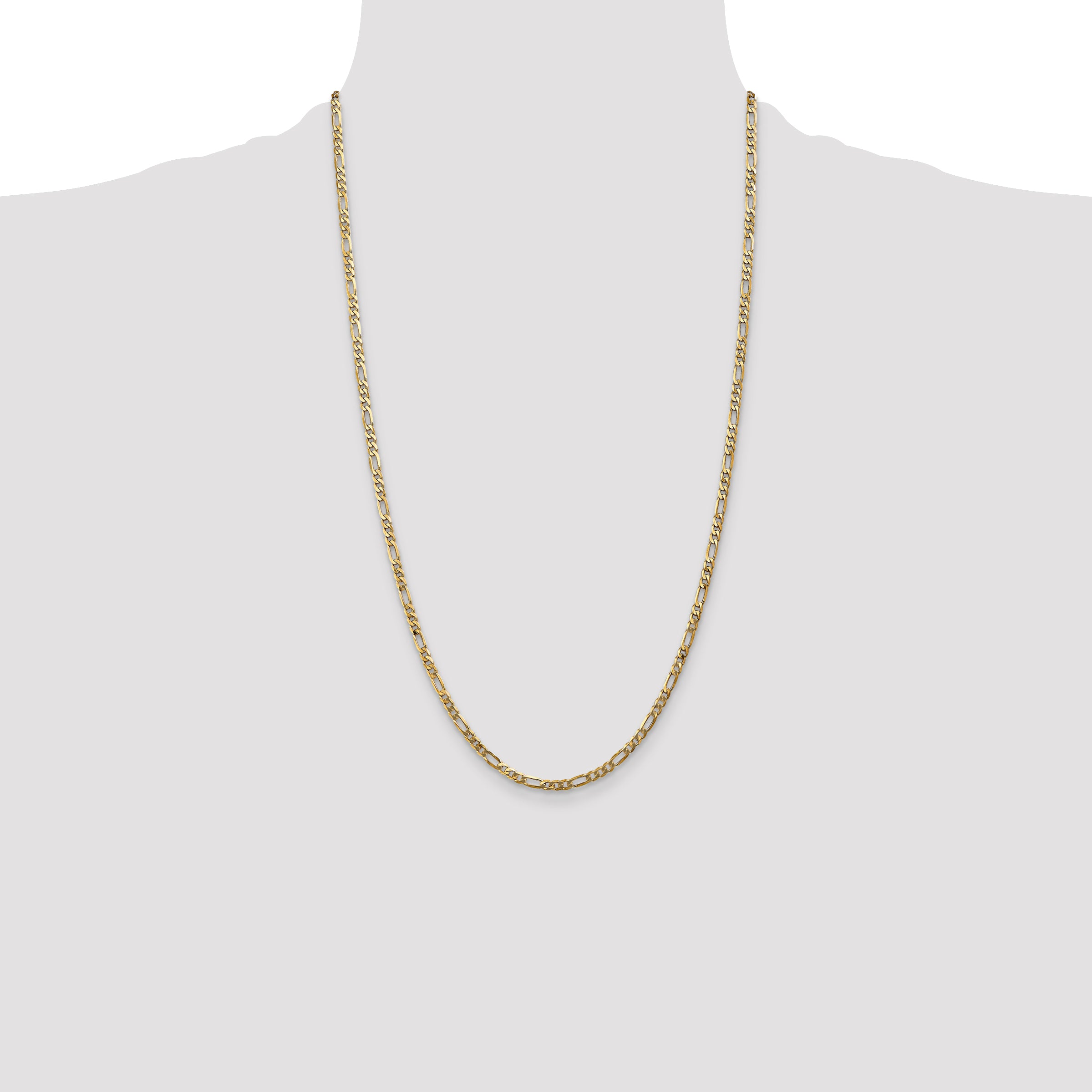 14K 26 inch 3mm Flat Figaro with Lobster Clasp Chain