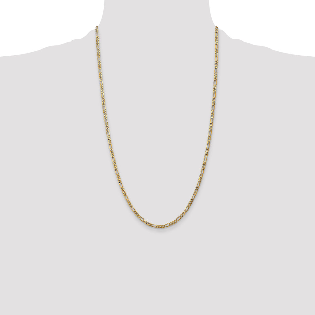 14K 26 inch 3mm Flat Figaro with Lobster Clasp Chain