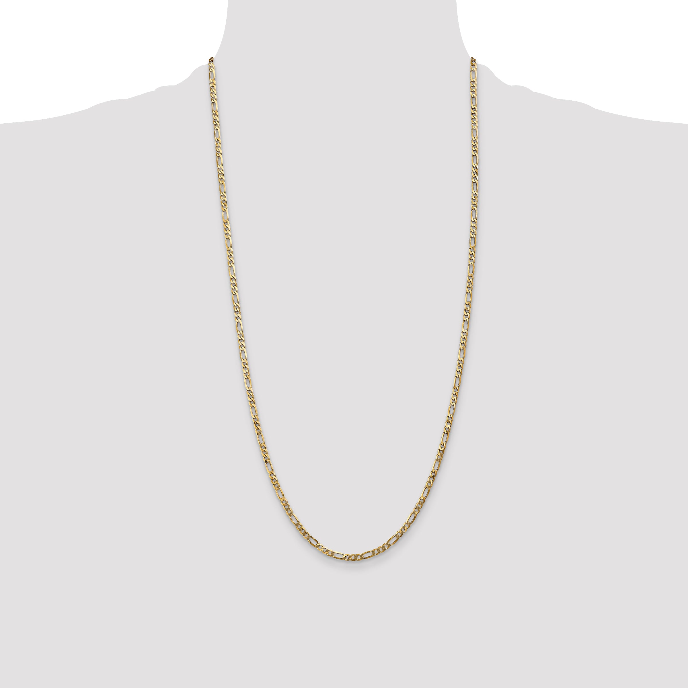 14K 28 inch 3mm Flat Figaro with Lobster Clasp Chain