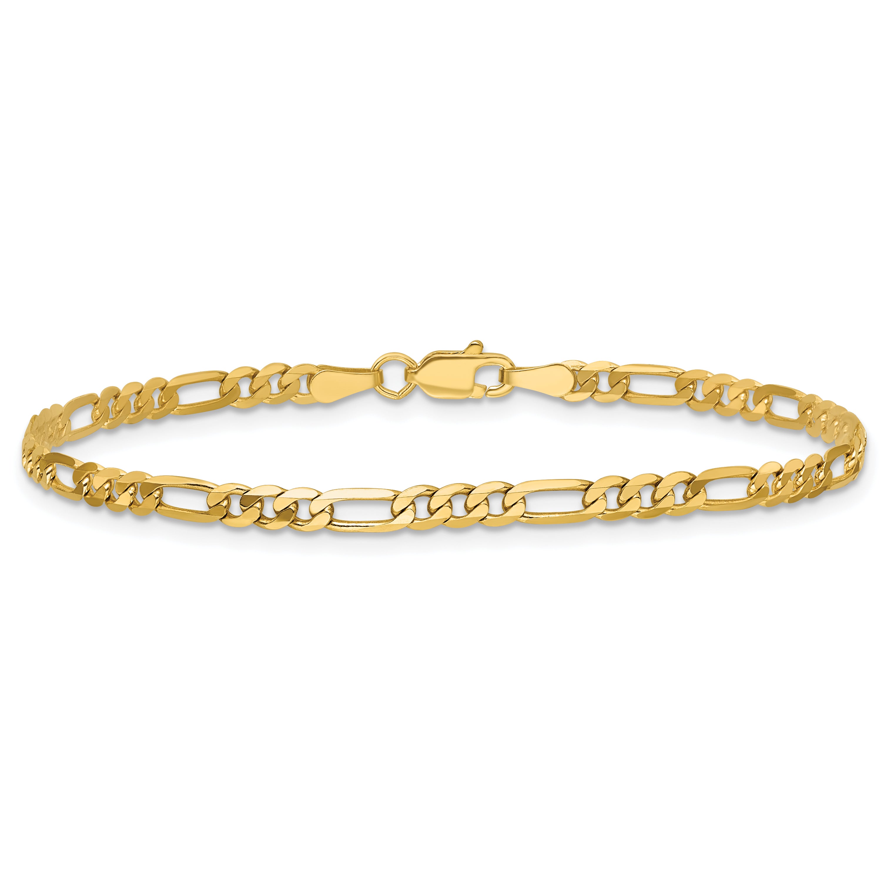 14K 8 inch 3mm Flat Figaro with Lobster Clasp Bracelet