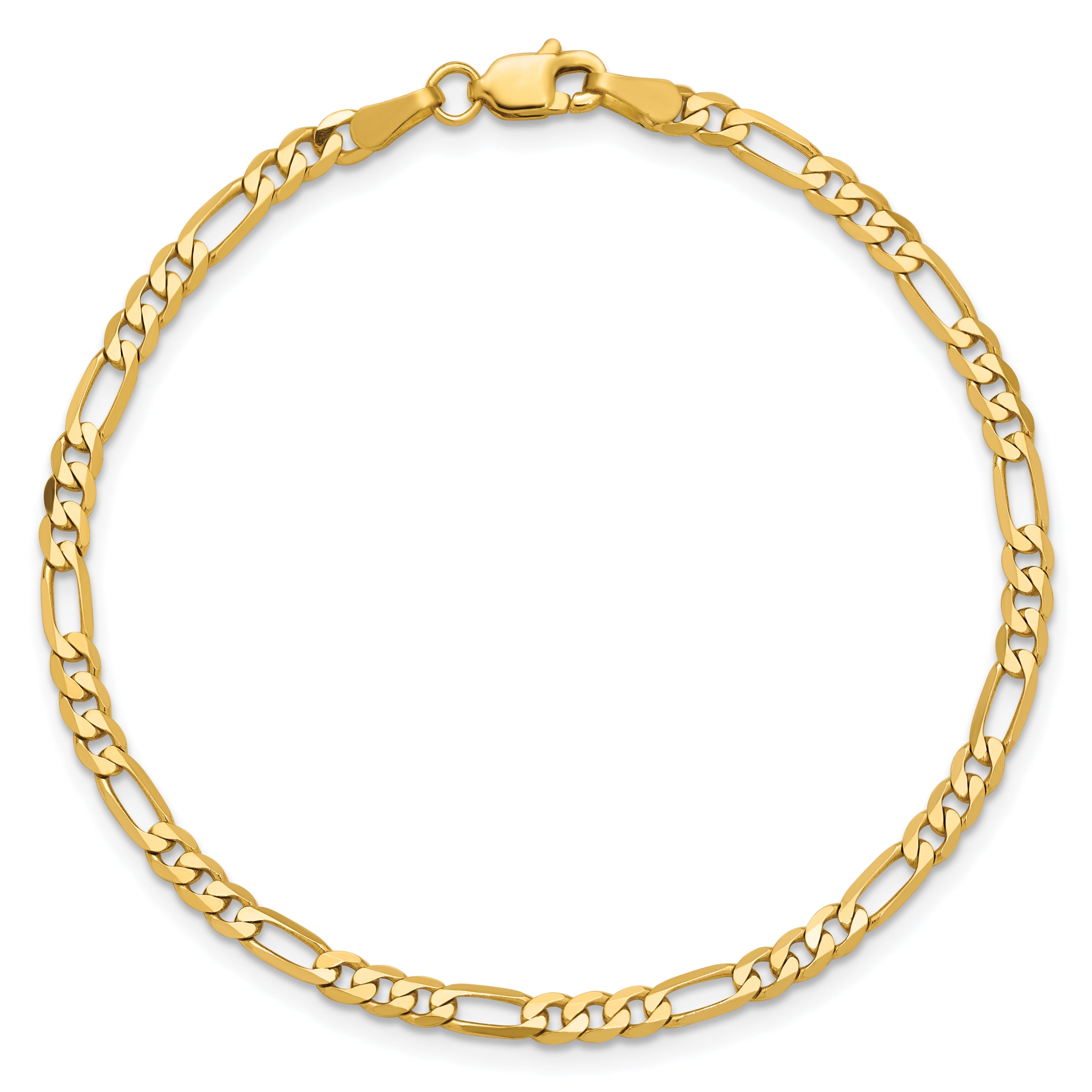 14K 8 inch 3mm Flat Figaro with Lobster Clasp Bracelet