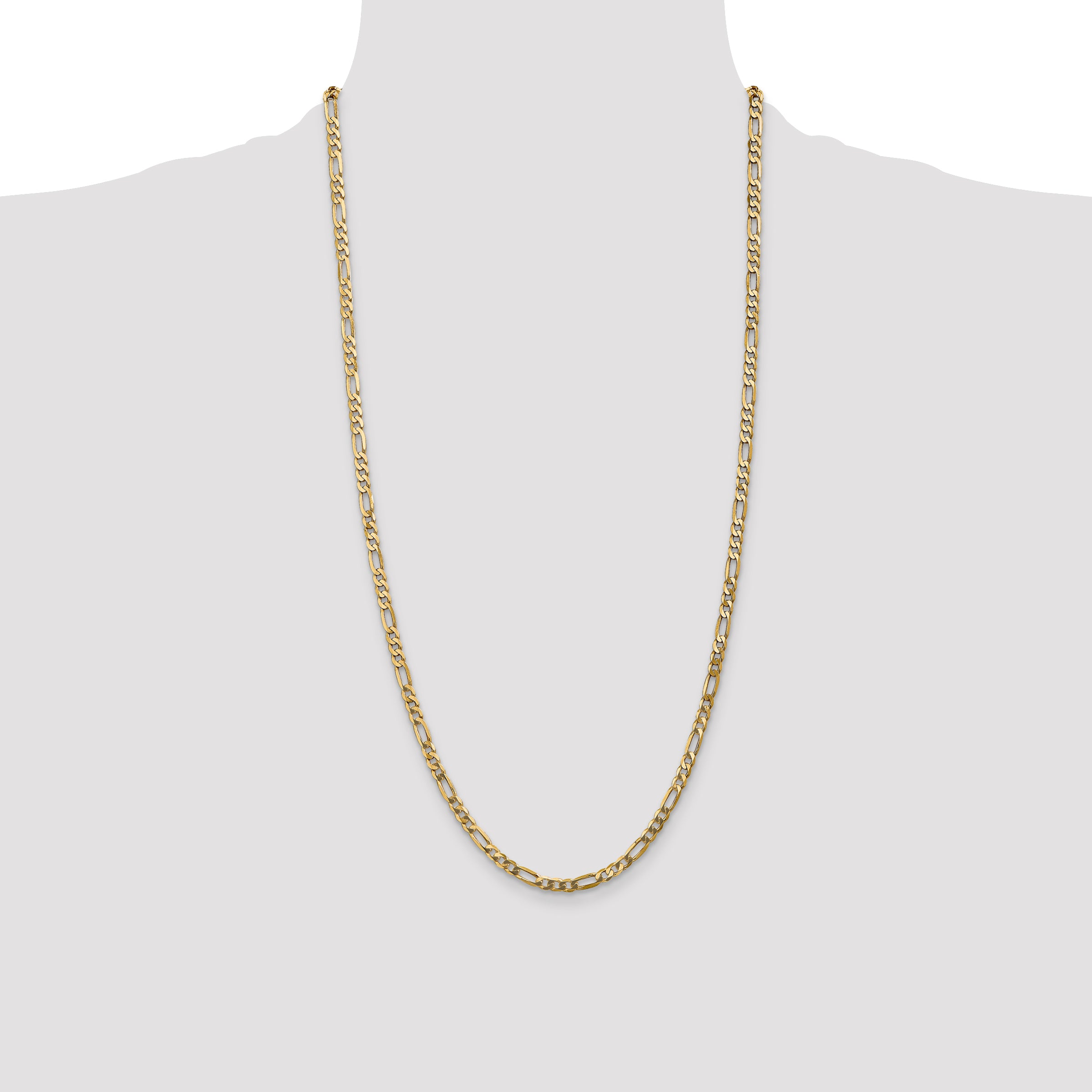 14K 28 inch 4mm Flat Figaro with Lobster Clasp Chain