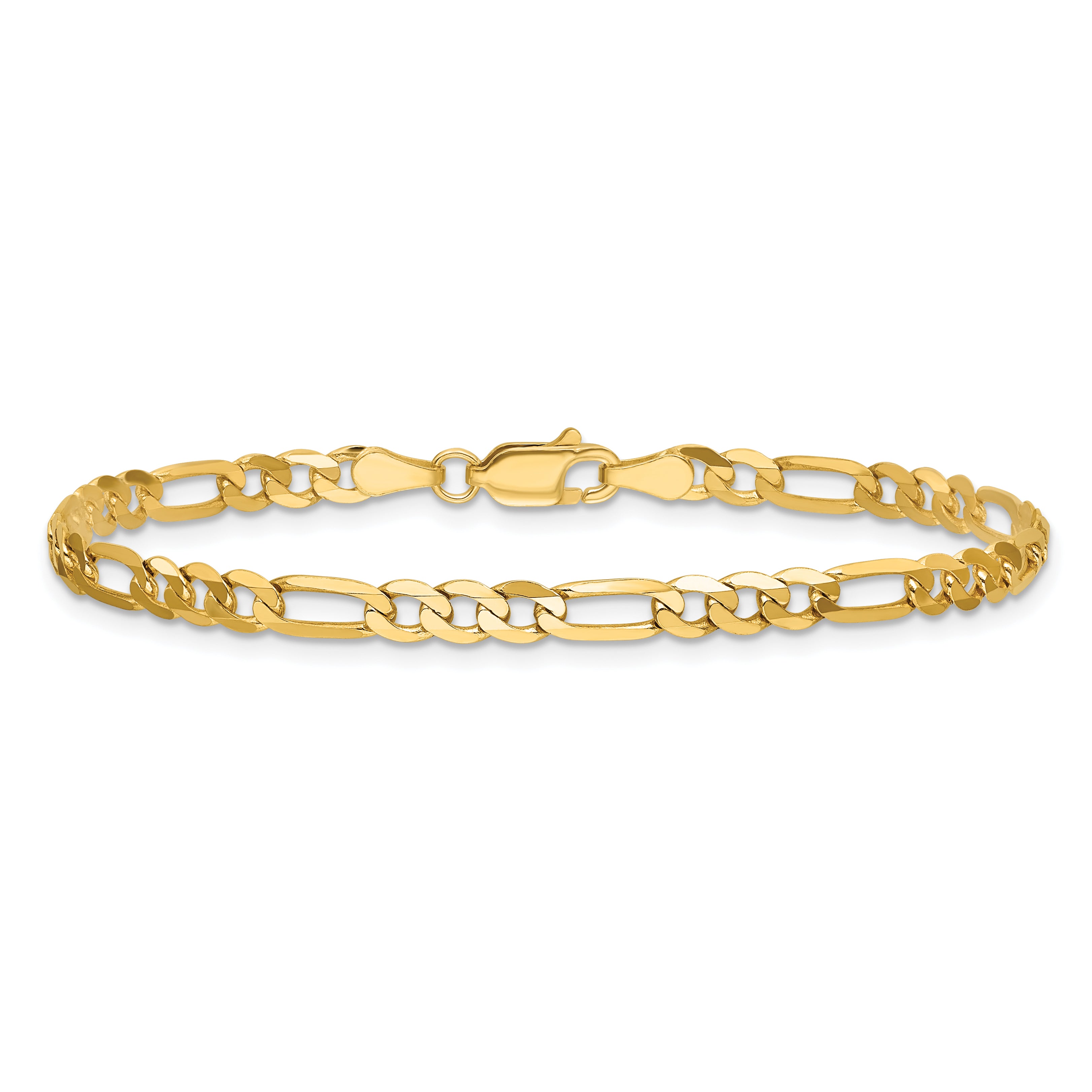 14K 8 inch 4mm Flat Figaro with Lobster Clasp Bracelet