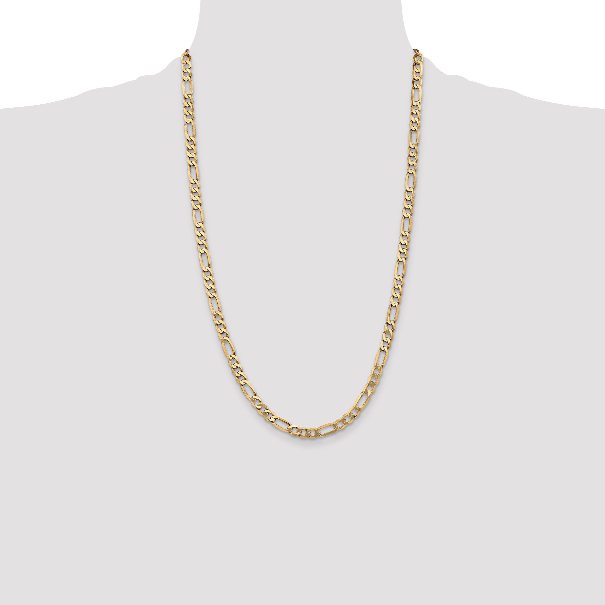 14K 26 inch 5.25mm Flat Figaro with Lobster Clasp Chain