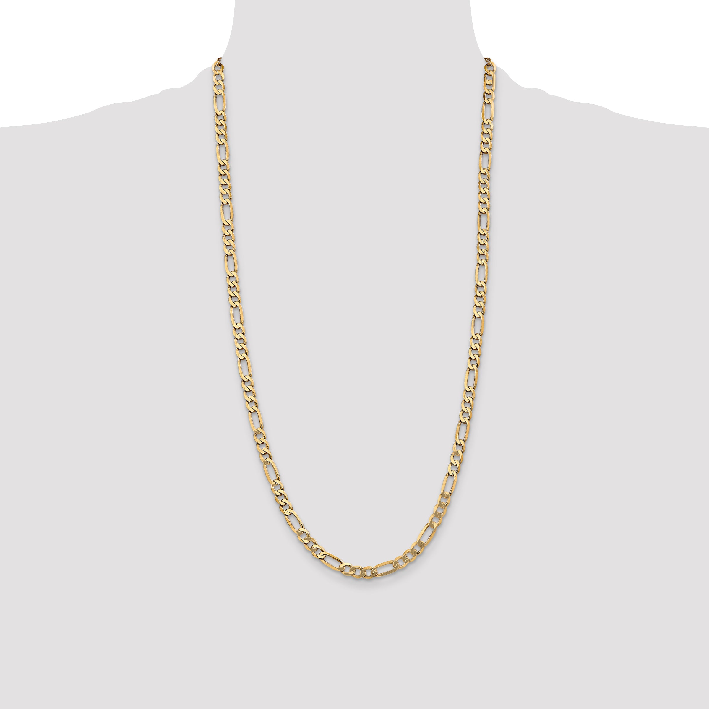 14K 28 inch 5.25mm Flat Figaro with Lobster Clasp Chain