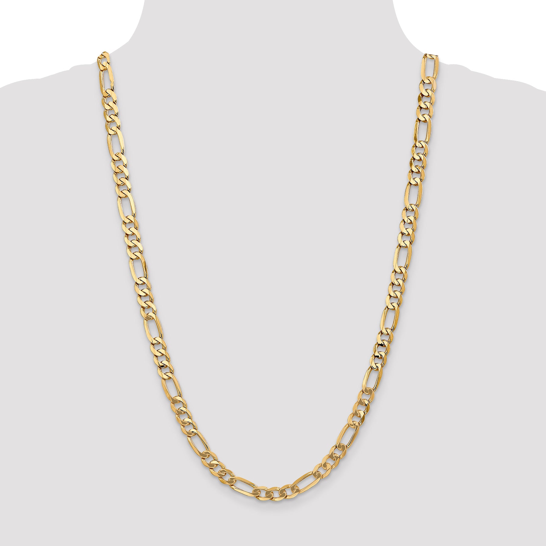 14K 26 inch 7mm Flat Figaro with Lobster Clasp Chain