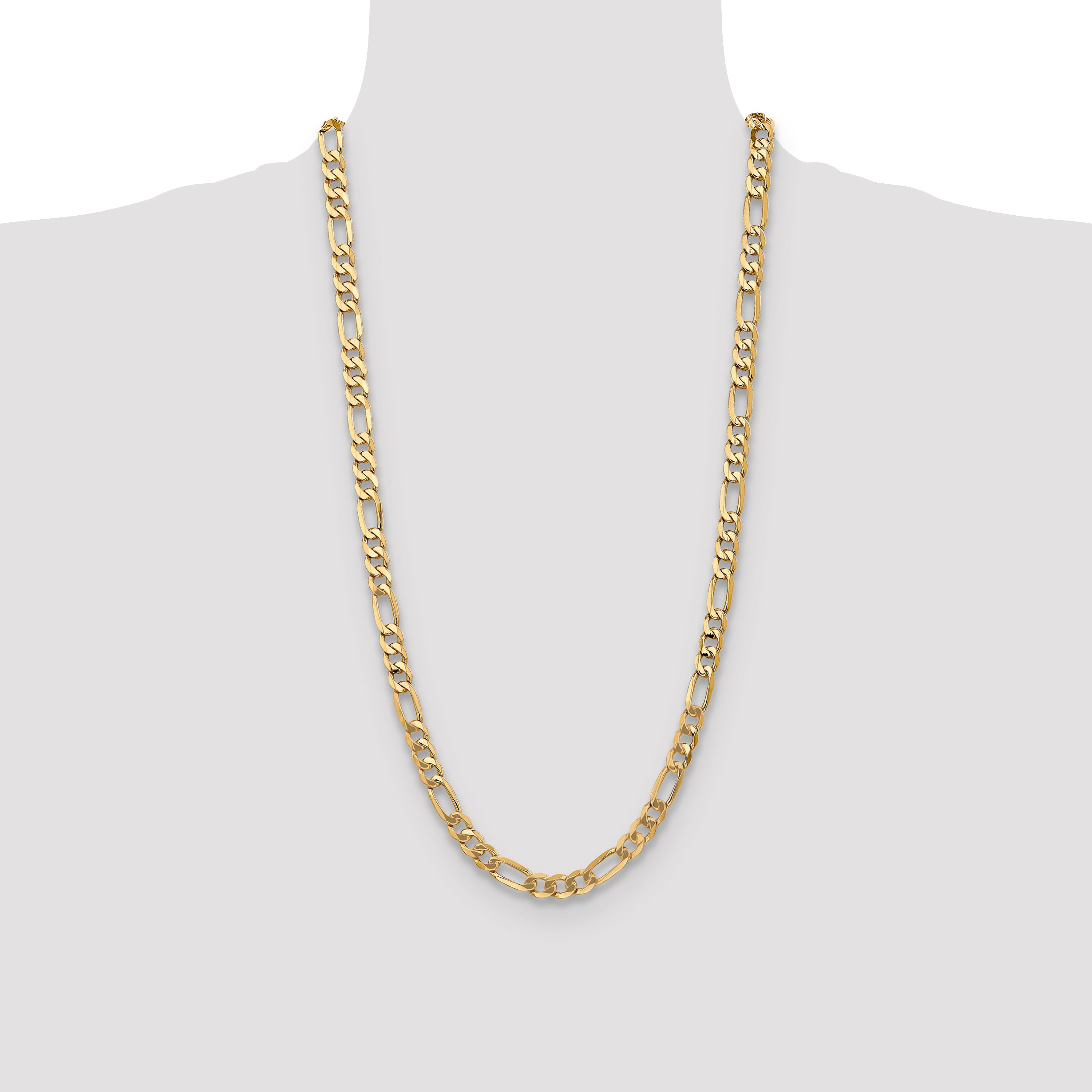 14K 28 inch 7mm Flat Figaro with Lobster Clasp Chain