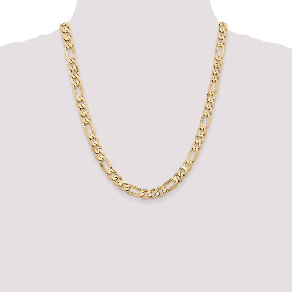 14K Yellow Gold Solid Figaro Chain Necklace 7.5mm