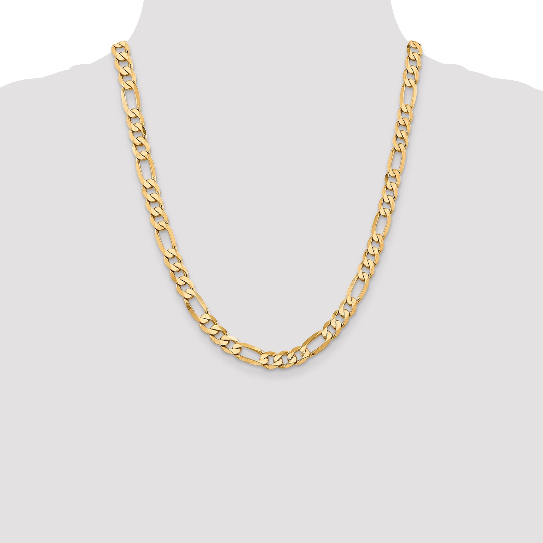 14K 22 inch 7.5mm Flat Figaro with Lobster Clasp Chain