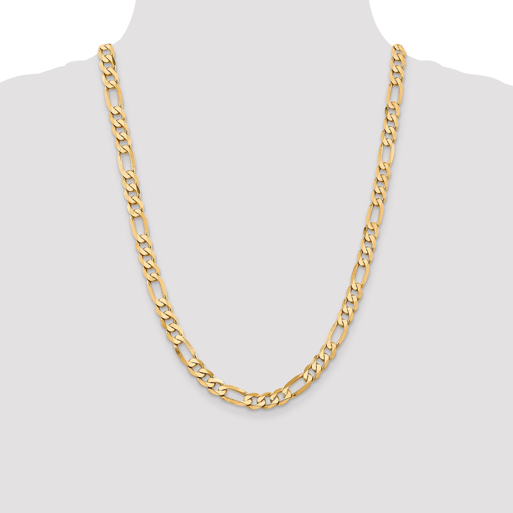14K 24 inch 7.5mm Flat Figaro with Lobster Clasp Chain
