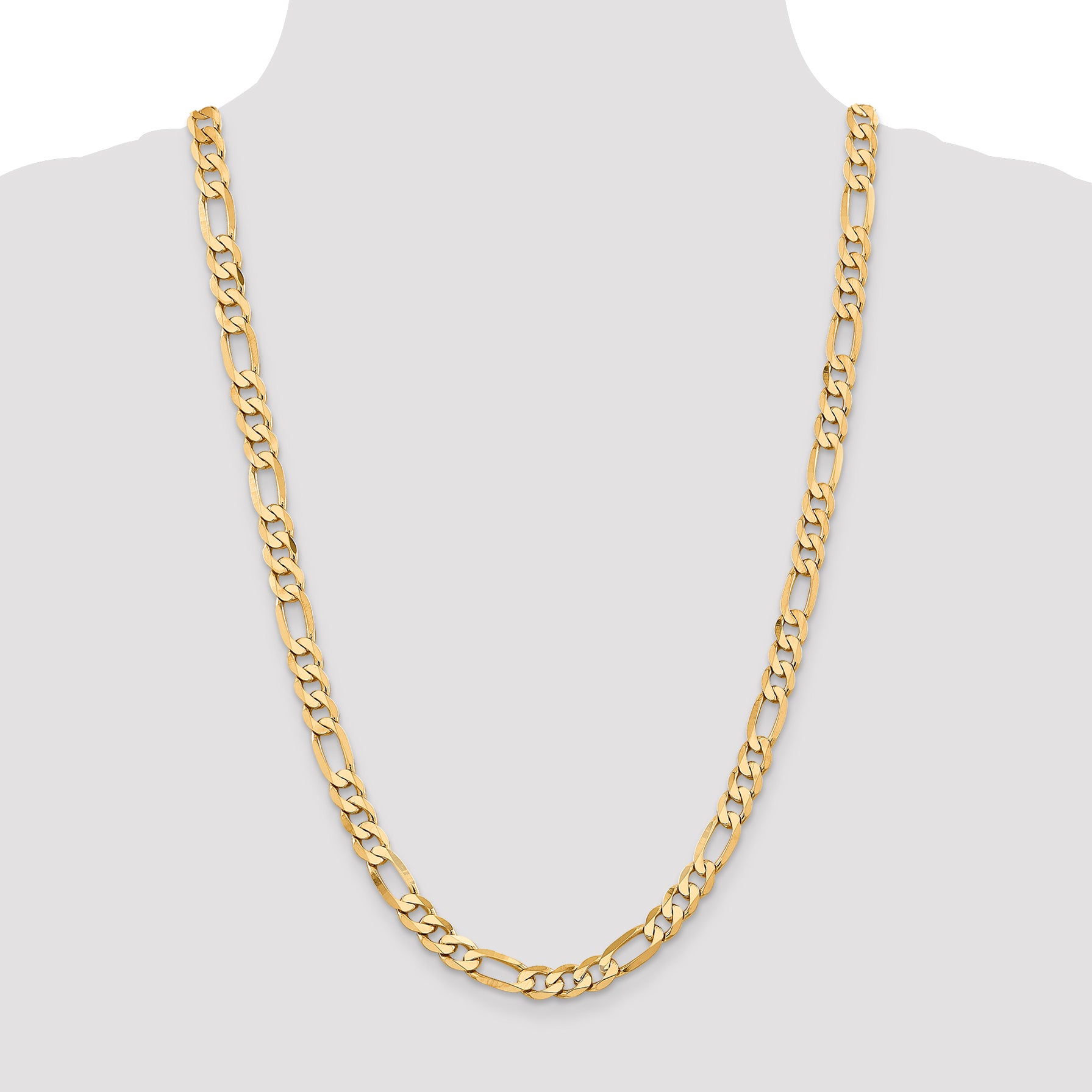 14K 26 inch 7.5mm Flat Figaro with Lobster Clasp Chain
