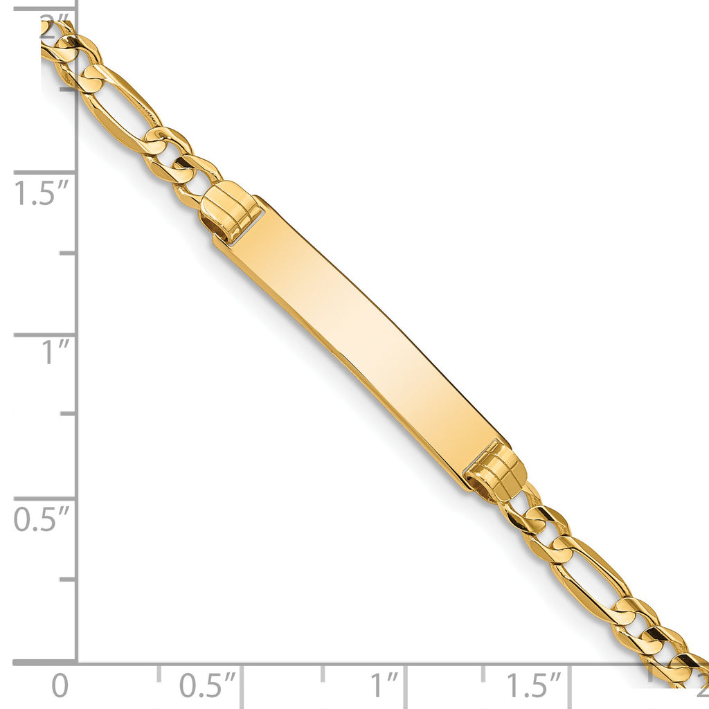 14k Polished Solid Chain/Solid Plate Figaro Link 25x4.8mm Plate 7 inch ID Bracelet