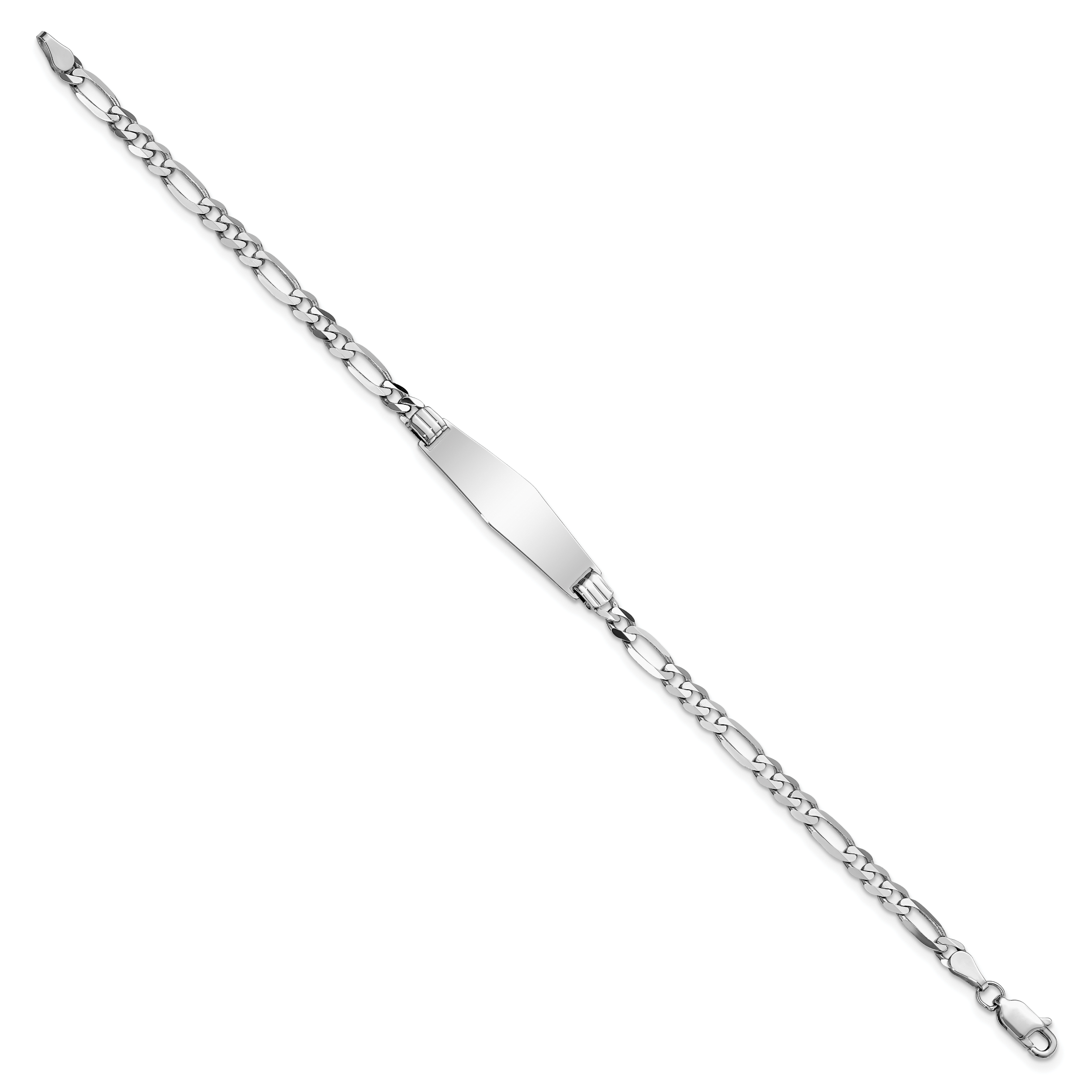 14k White Gold Polished Solid Chain/Solid Plate Figaro Link Soft Diamond Shape 24.5x7.5mm Plate 7 inch ID Bracelet Secondary image
