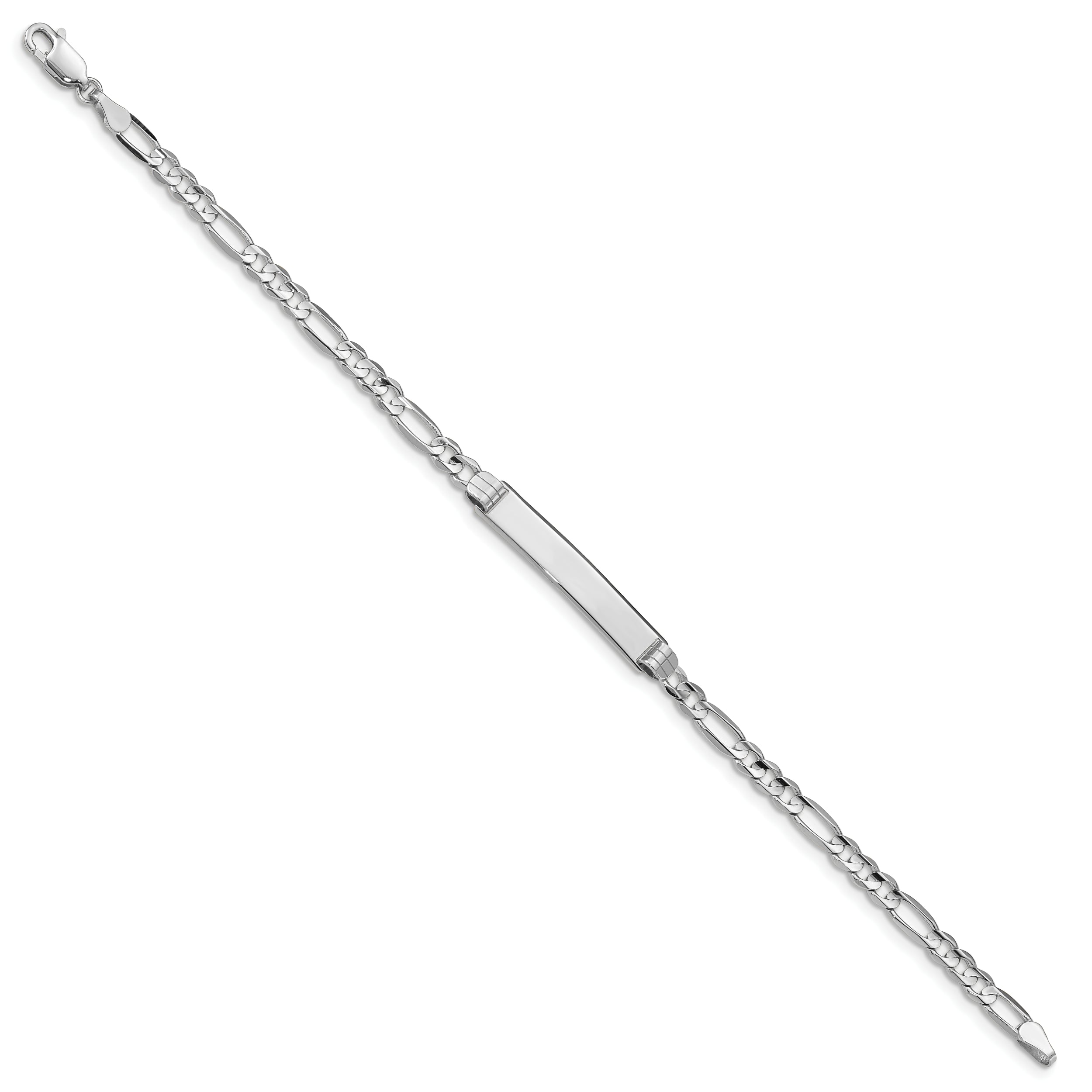 14k White Gold Polished Solid Chain/Solid Plate Figaro Link 25x5mm Plate 8 inch ID Bracelet