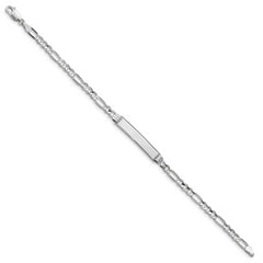 14k White Gold Polished Solid Chain/Solid Plate Figaro Link 25x5mm Plate 8 inch ID Bracelet