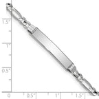 14k White Gold Polished Solid Chain/Solid Plate Figaro Link 25x5mm Plate ID Bracelet