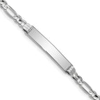 14k White Gold Polished Solid Chain/Solid Plate Figaro Link 25x5mm Plate ID Bracelet