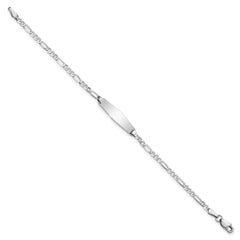 14k White Gold Polished Solid Chain/Solid Plate Figaro Link Soft Diamond Shape 19.5x5.5mm Plate 7 inch ID Bracelet