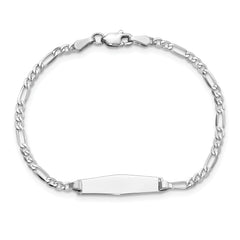 14k White Gold Polished Solid Chain/Solid Plate Figaro Link Soft Diamond Shape 19.5x5.5mm Plate 7 inch ID Bracelet