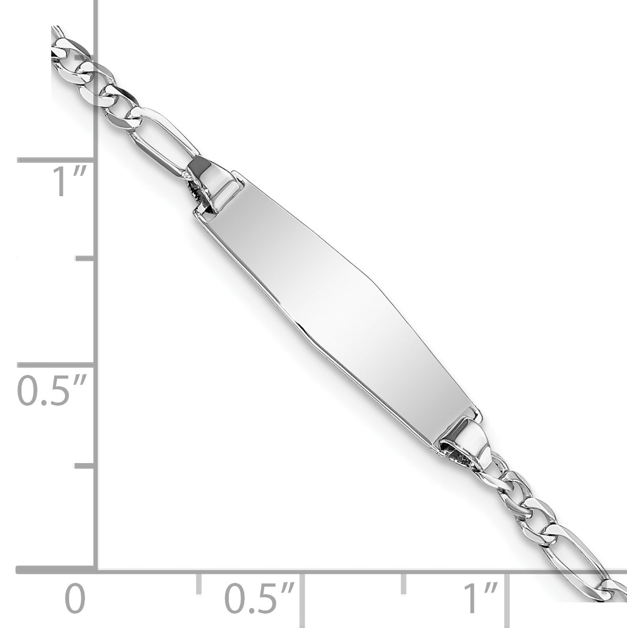 14k White Gold Polished Solid Chain/Solid Plate Figaro Link Soft Diamond Shape 19.5x5.5mm Plate 7 inch ID Bracelet