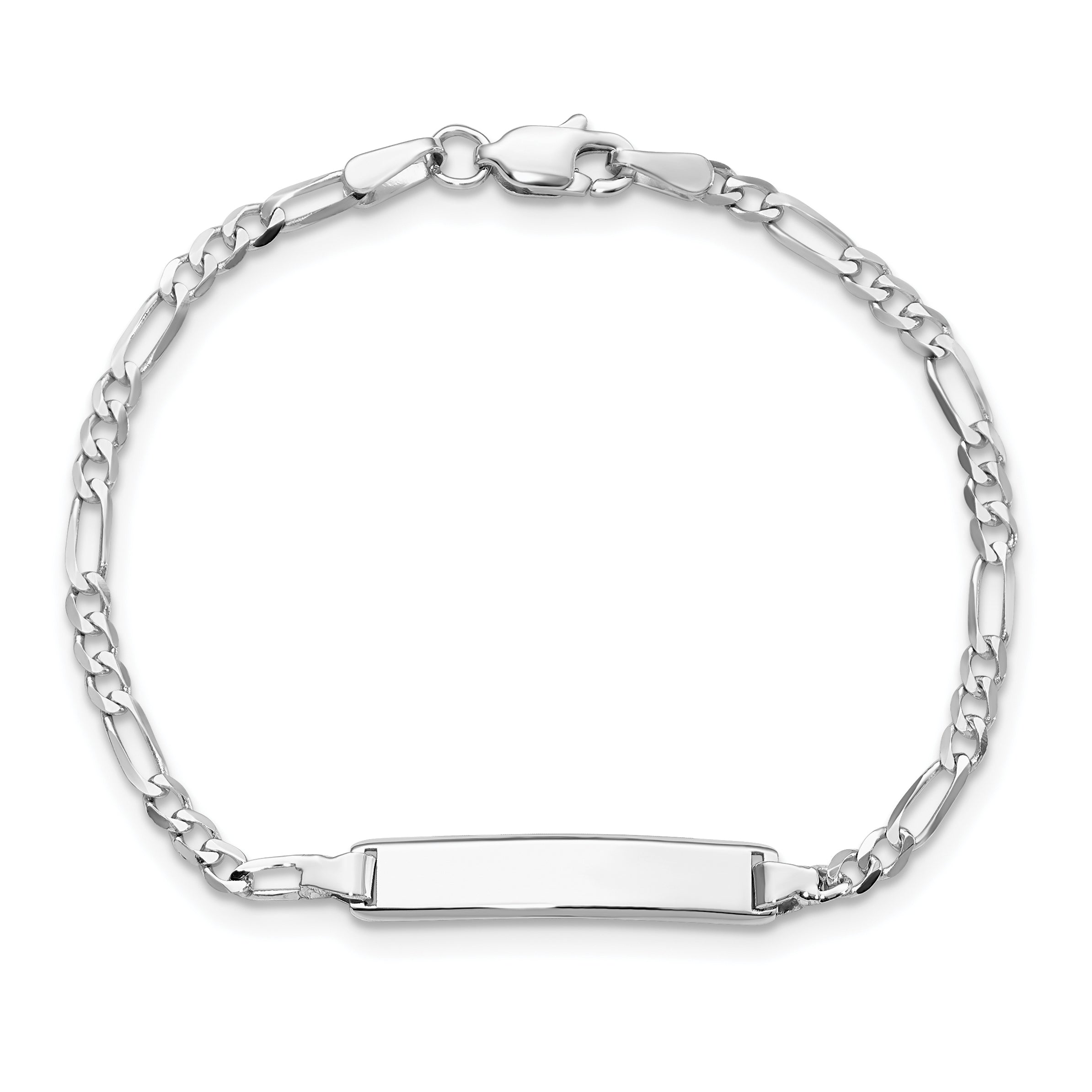 14k White Gold Polished Solid Chain/Solid Plate Figaro Link 19.5x4.5mm Plate 7 inch ID Bracelet