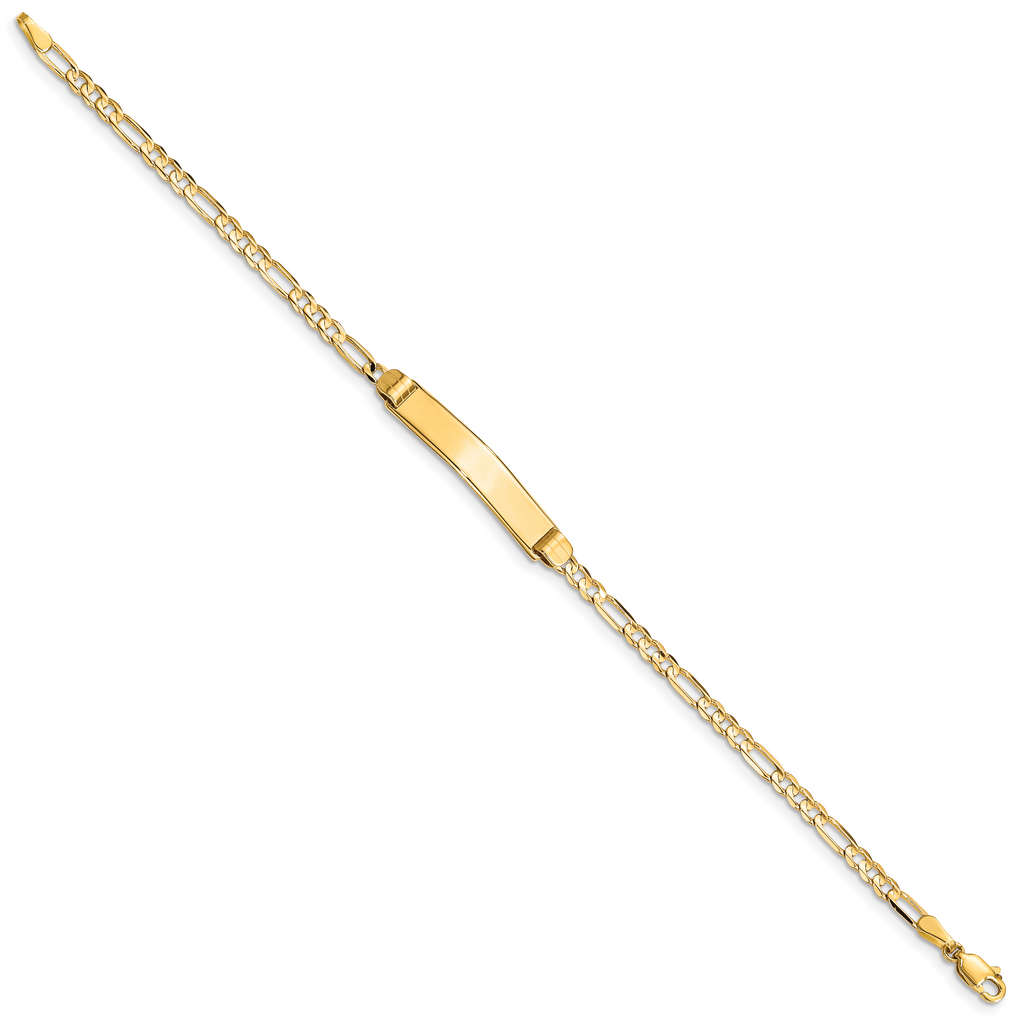 14k Polished Solid Chain/Solid Plate Figaro Link 24.5x4.8mm Plate 7 inch ID Bracelet