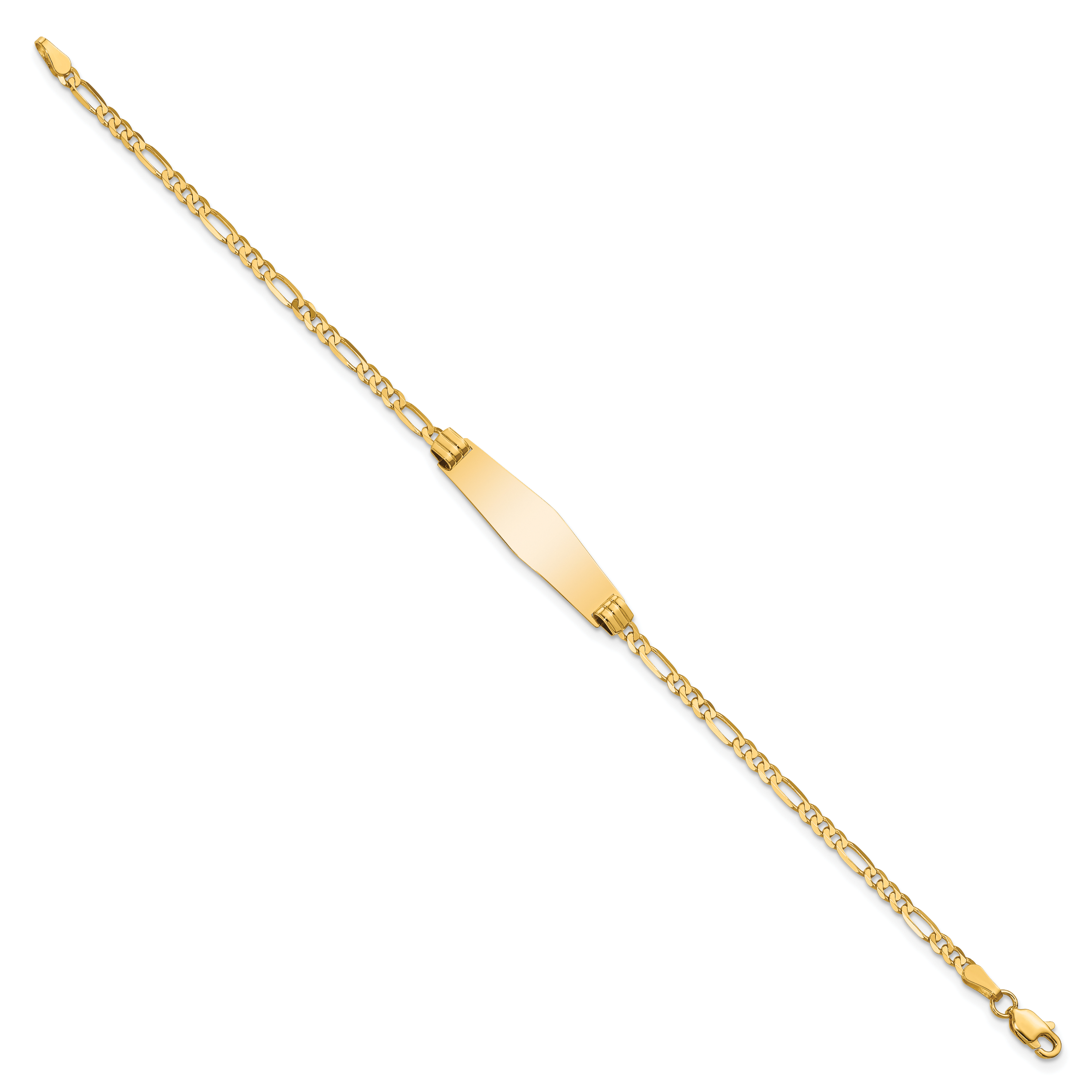 14k Polished Solid Chain/Solid Plate Figaro Link Soft Diamond Shape 24.5x7.3mm Plate 8 inch ID Bracelet