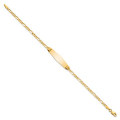 14k Polished Solid Chain/Solid Plate Figaro Link Soft Diamond Shape 24.5x7.3mm Plate 8 inch ID Bracelet