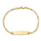 14k Polished Solid Chain/Solid Plate Figaro Link Soft Diamond Shape 24.5x7.3mm Plate 8 inch ID Bracelet