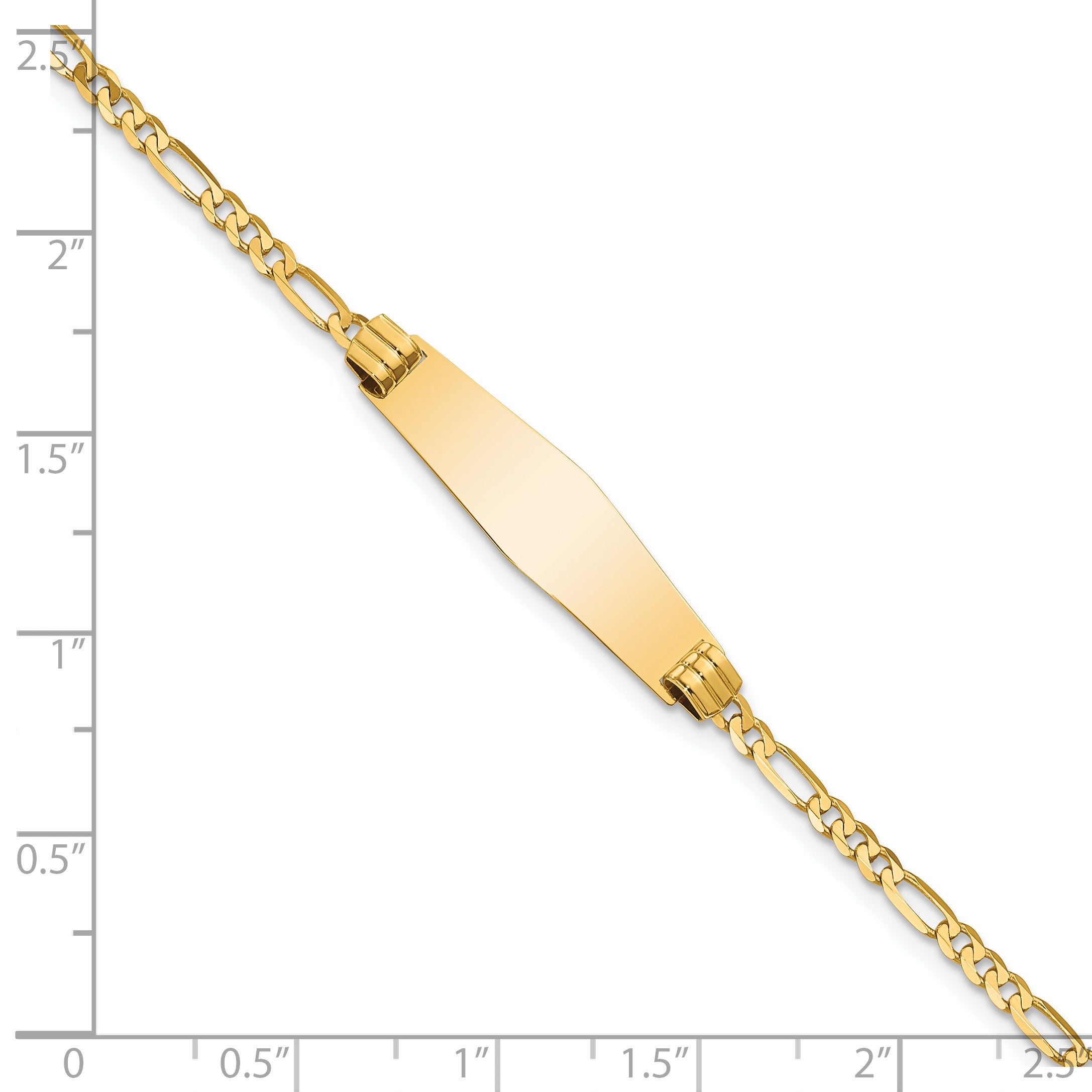 14k Polished Solid Chain/Solid Plate Figaro Link Soft Diamond Shape 24.5x7.3mm Plate 8 inch ID Bracelet