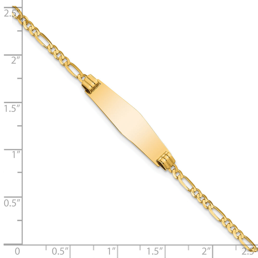 14k Polished Solid Chain/Solid Plate Figaro Link Soft Diamond Shape 24.5x7.3mm Plate 8 inch ID Bracelet