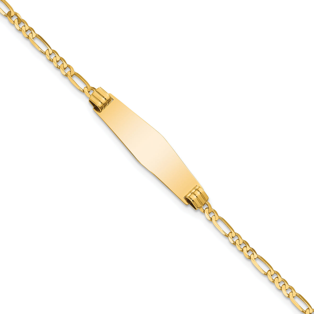 14k Polished Solid Chain/Solid Plate Figaro Link Soft Diamond Shape 24.5x7.3mm Plate 8 inch ID Bracelet