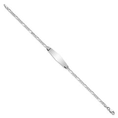 14k White Gold Polished Solid Chain/Solid Plate Figaro Link Soft Diamond Shape 24.5x7.5mm Plate 8 inch ID Bracelet