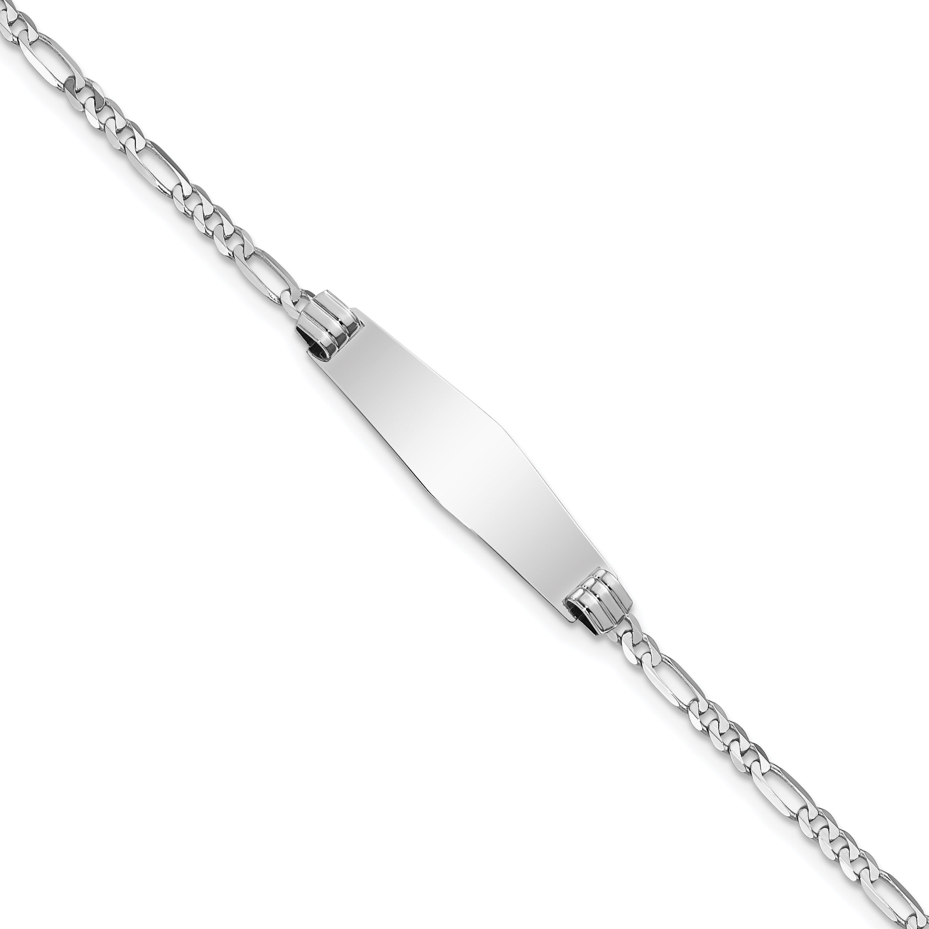 14k White Gold Polished Solid Chain/Solid Plate Figaro Link Soft Diamond Shape 24.5x7.5mm Plate 8 inch ID Bracelet Main image