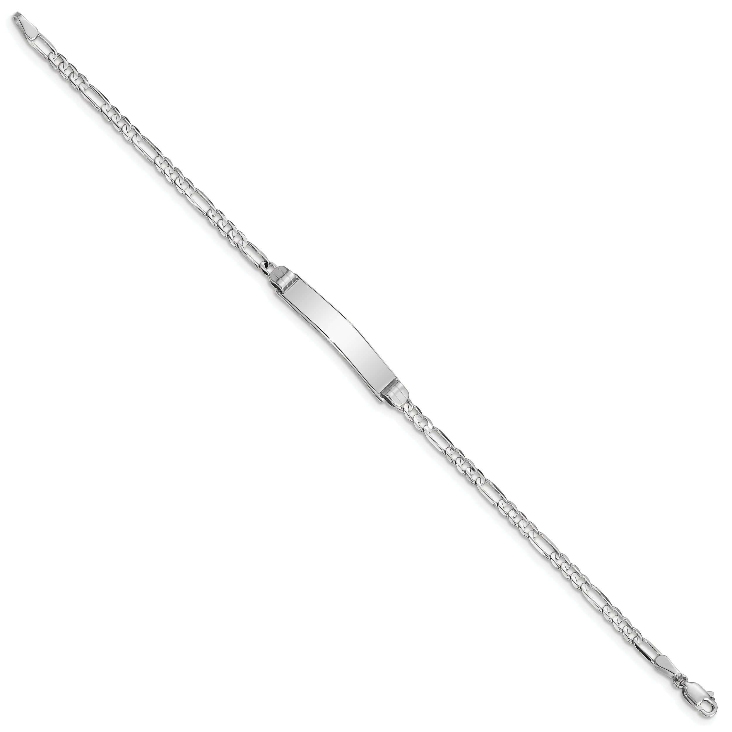 14k White Gold Polished Solid Chain/Solid Plate Figaro Link 25x4.8mm Plate 7 inch ID Bracelet
