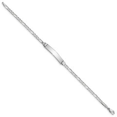 14k White Gold Polished Solid Chain/Solid Plate Figaro Link 25x4.8mm Plate 8 inch ID Bracelet