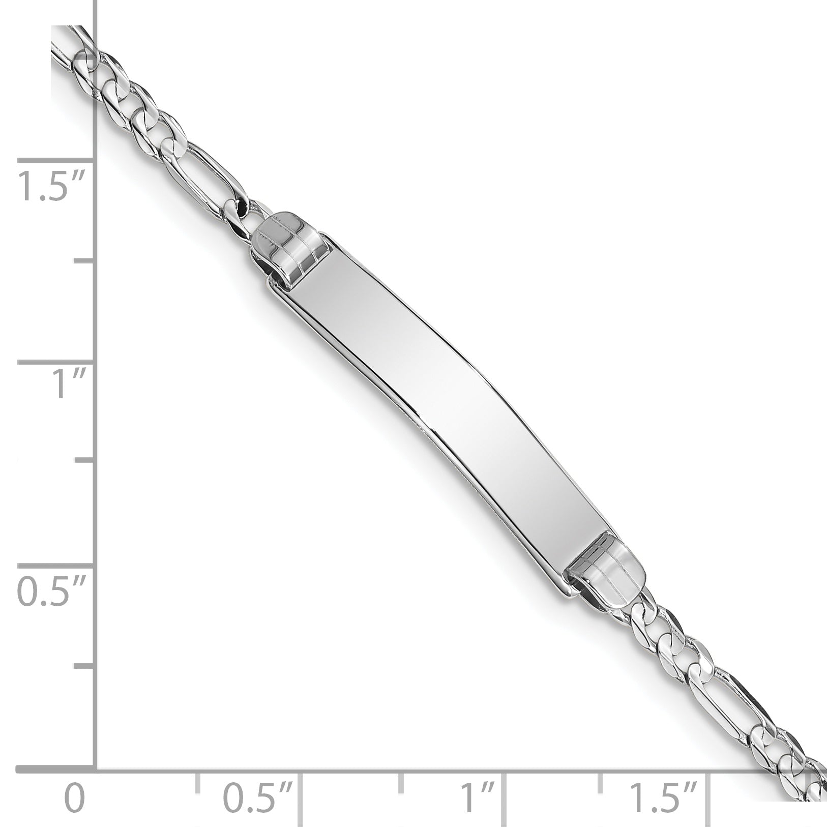 14k White Gold Polished Solid Chain/Solid Plate Figaro Link 25x4.8mm Plate 8 inch ID Bracelet